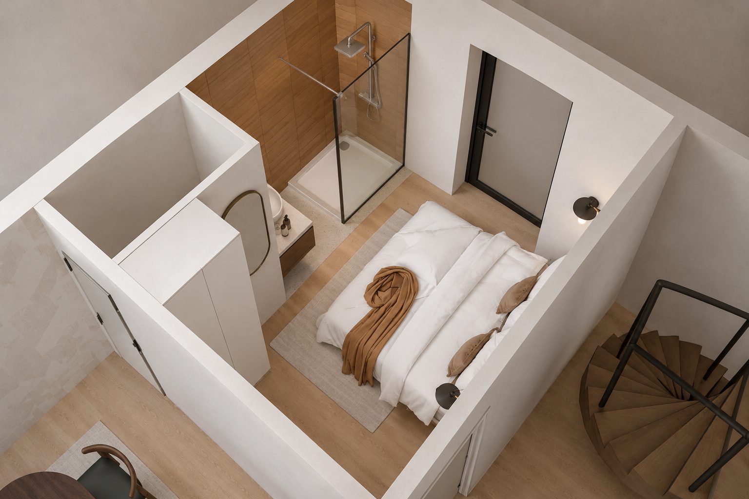 Maison avec écuries, Normandie — chambre et salle de bain